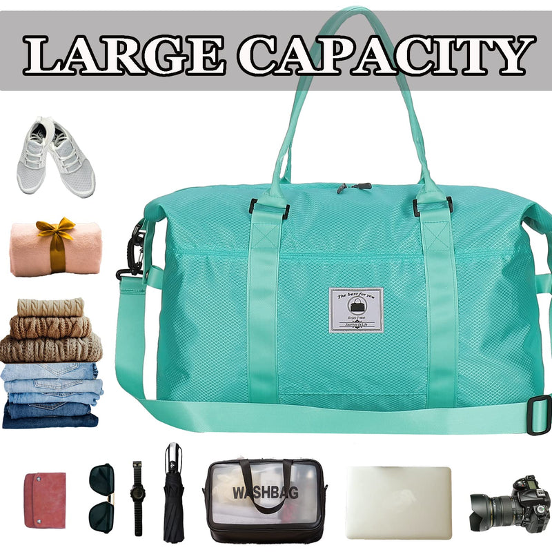 Travel Duffle Bag, Waterproof Sport Tote Gym Bag for Women Men, Overnight Weekender Carry On Bag with Wet Pocket Teal