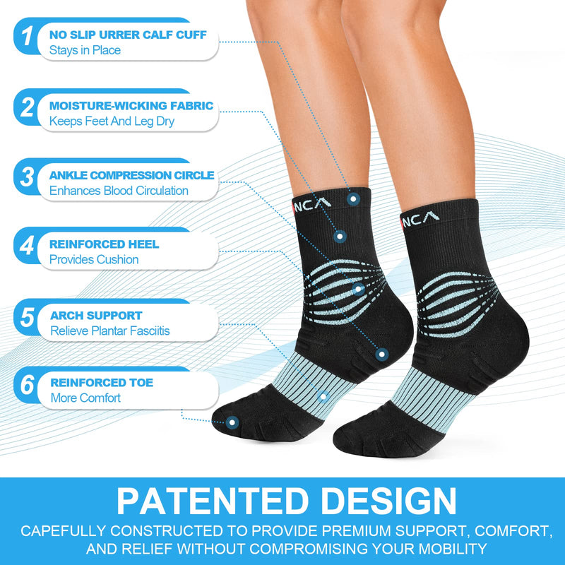 NEENCA Compression Socks, Medical Athletic Socks for Injury Recovery & Pain Relief, Sports Protection—1 Pair, 20-30 mmHg Large Black Blue