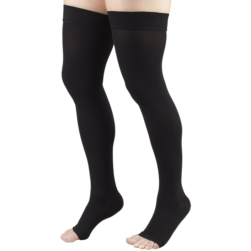 [Australia] - Truform 20-30 mmHg Compression Stockings for Men and Women, Thigh High Length, Dot-Top, Open Toe, Black, Medium Medium (1 Pair) 