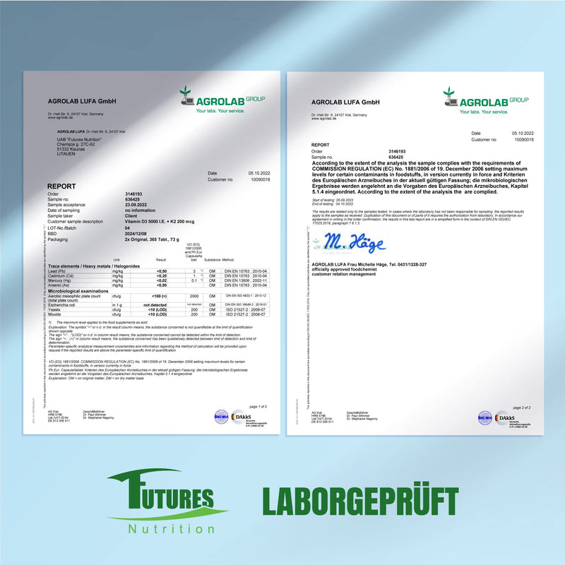 [Australia] - FUTURES NUTRITION 5000 IU Vitamin D3 K2 High Dose | Vegan | Best bioavailability with 99.7+% All-Trans content | Only 1 tablet every 5 days | Laboratory tested purity | 365 tablets 365 pieces (pack of 1) 