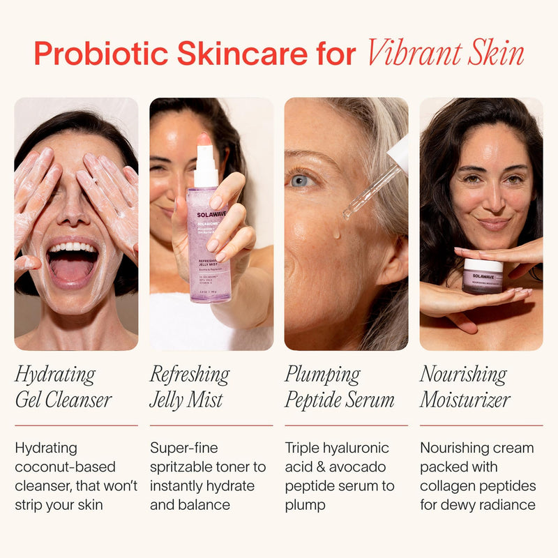 Solawave Probiotic Gel Facial Cleanser - Prebiotics & Pro Vitamin B5, 3.4oz | Gently removes makeup, oil & impurities without stripping the microbiome. Non-irritating, coconut-derived, all skin types.