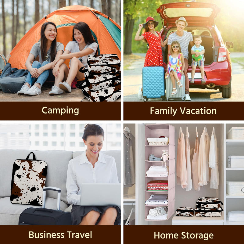 6 Pcs Compression Packing Cubes Waterproof Suitcase Travel Bag Luggage Backpack Organizer Travel Cubes for Packing-Cow Print Black-Cow Print