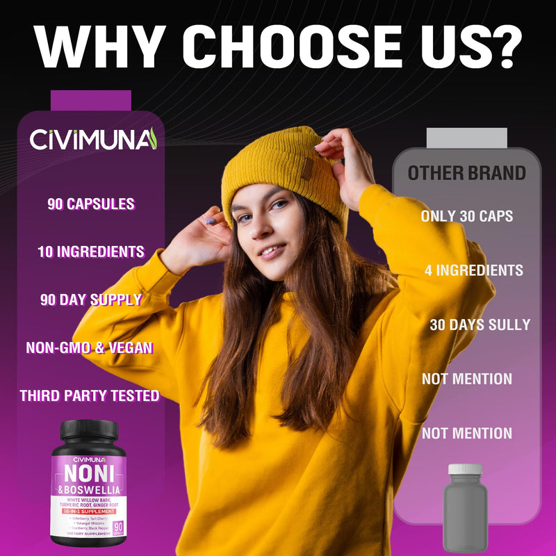 [Australia] - Noni Capsules with Boswellia, White Willow Bark, Turmeric, Ginger Root and More - 90 Capsules for 3 Months Supply 