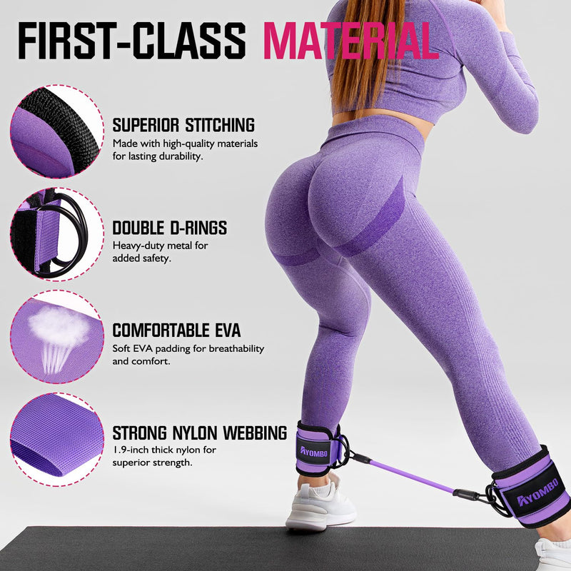 [Australia] - Ankle Resistance Bands with Cuffs, Home Gym Workout Equipment, Lifting Glute Butt Exercise Equipment for Women, Ankle Weights Fitness Set, Leg Booty Equipment for Training Perfect Body Shape 1-Purple New-60LBS 