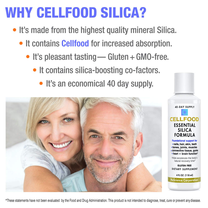 [Australia] - Cellfood Essential Silica Anti-Aging Formula, 4 fl oz, 2 Pack - Supports Healthy Bones, Joints, Hair, Skin, Nails, Teeth & Gums - Easy to Absorb - Gluten Free, Thiaminase Free, Non-GMO - 80-Day Supply Unflavored 4 Fl Oz (Pack of 2) 