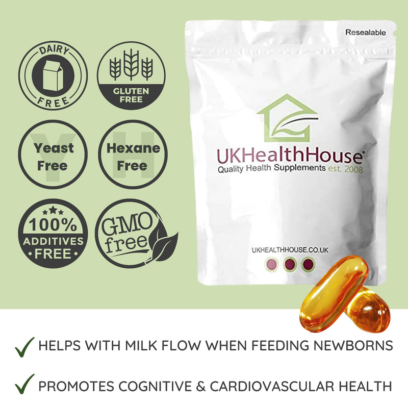 UKHealthHouse Pure SOYA Lecithin Capsules 1200mg – High Strength Omega 6 GLA | Breastfeeding Supplement for Women’s Wellness & Metabolism – 500 Softgels 500 count (Pack of 1)