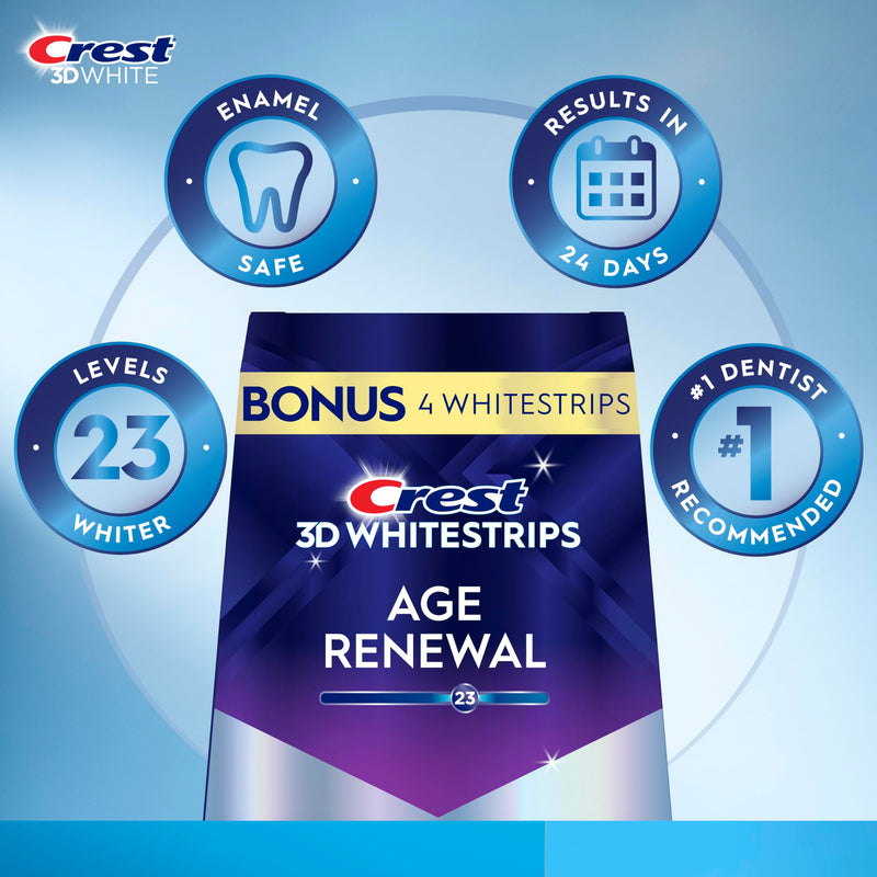Crest 3D Whitestrips Age Renewal, 3D White, Teeth Whitening Strip Kit, 48 Strips (24 Count Pack), Crest Teeth Whitening Strips, Teeth Whitening Kit 24 Count (Pack of 1)