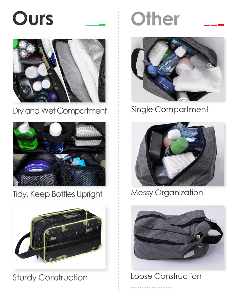 TACTICISM Black Toiletry Bag for Men and Black Camo Dopp Kit, Bundle Sales