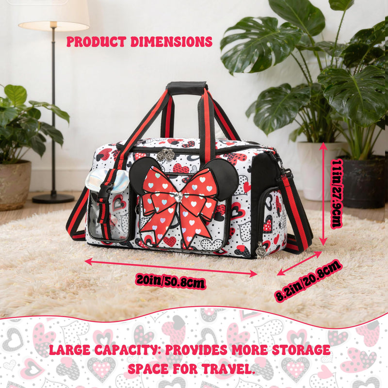 Kids Travel Duffle Bag for Girls Ages 6-8,Cute Bowknot Overnight Bag with Shoe Compartment,Lightweight Carry On Weekender for Sleepover,Gym,Family Trips Pink Cute Bowknot