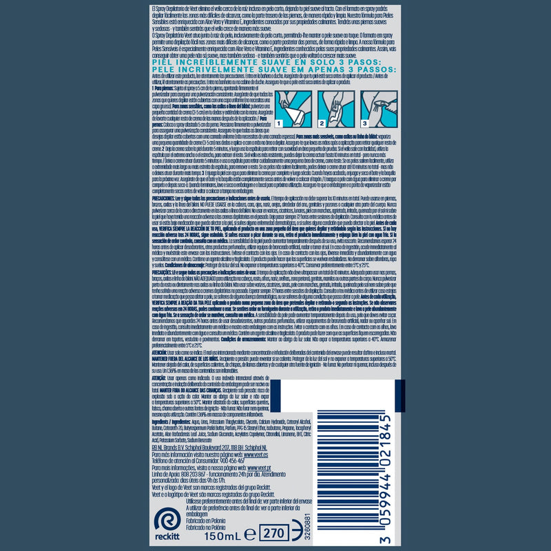 [Australia] - Veet Easy-Spray hair removal cream for sensitive skin, pack of 1 (1 x 150 ml) 