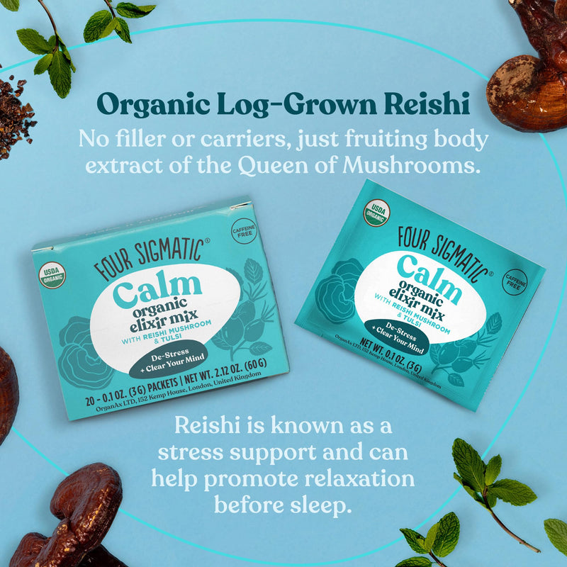 Four Sigmatic Reishi Mushroom Elixir Mix| Coffee Alternative with Organic Reishi Mushroom Powder, Tulsi, Rose Hips & Mint | Support Stress & Sleep | Decaf, Vegan, Gluten-Free & Keto | 20 Packets