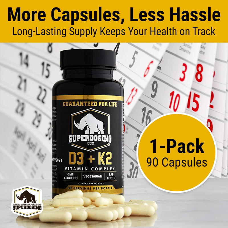 Best Value Max Strength 10,000 iu Vitamin D3 and 1500 mcg Vitamin K2 Supplements 1 Bottle Pk D3K2 Vitamins and Supplements for Health. D3-K2 MK4 Capsules, Best K2D3 Vitamin for Immune System.