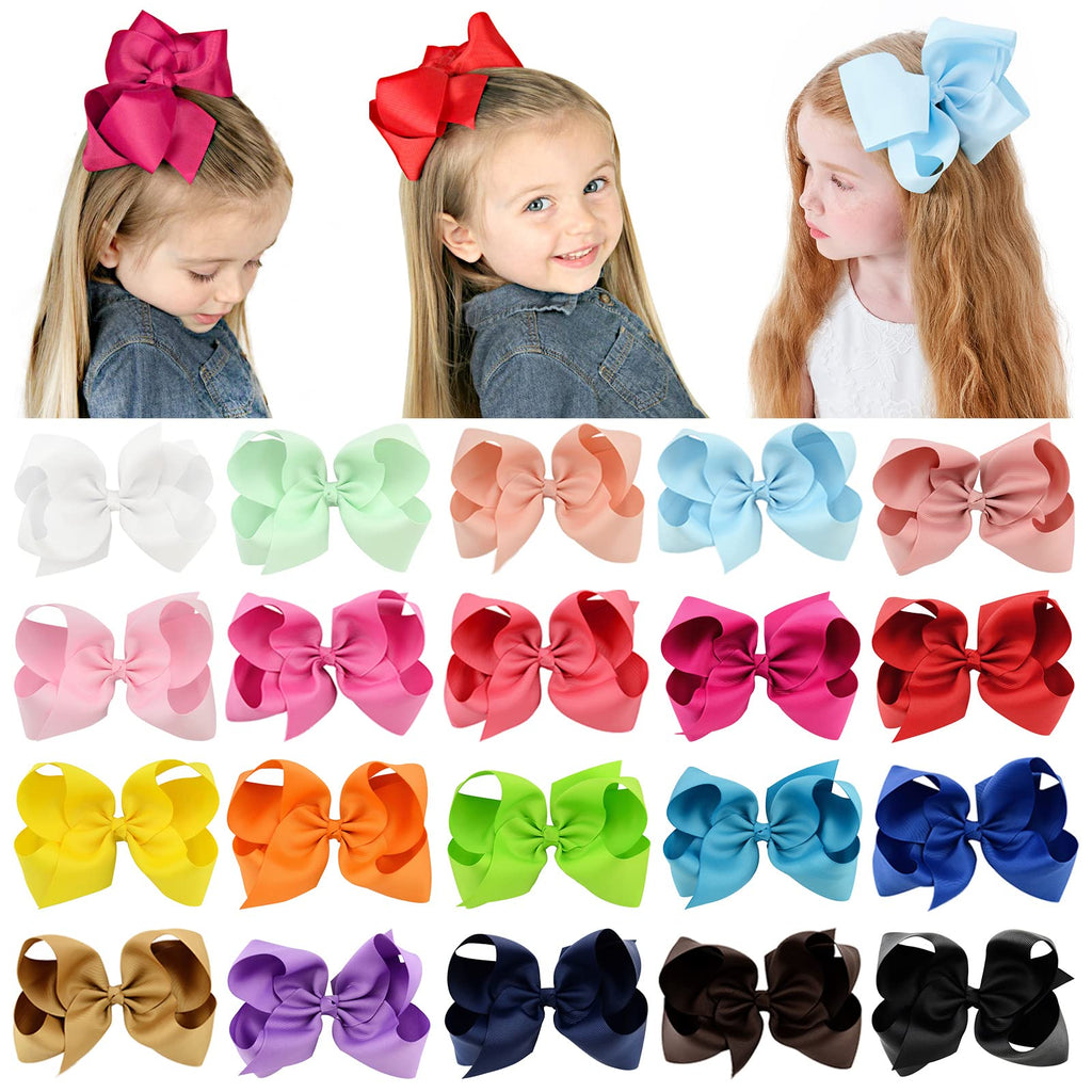 20PCS Big 6 Inch Hair Bows for Girls Grosgrain Ribbon Toddler Hair Accessories with Alligator Clips for Toddlers Baby Girls Kids Teens 20pcs/6inch