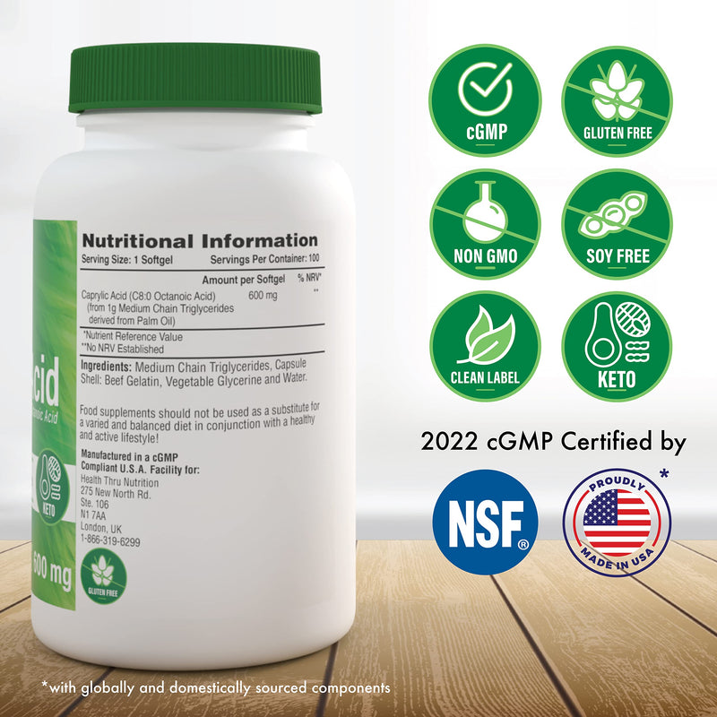 Caprylic Acid 600mg 100 softgels Non-GMO (100)