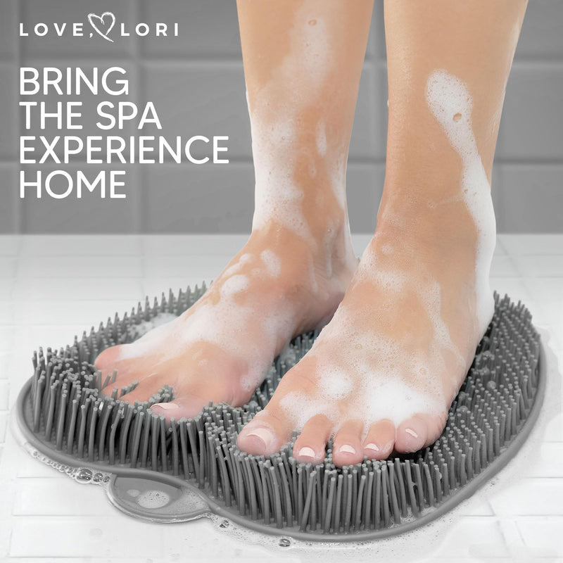 [Australia] - LOVE, LORI Shower Foot Scrubber Mat & Foot Massager with Non-Slip Suction Cups - Cleans, Smooths, Exfoliates & Messages Your Feet Without Bending -Shower Chair Friendly - Grey Large 