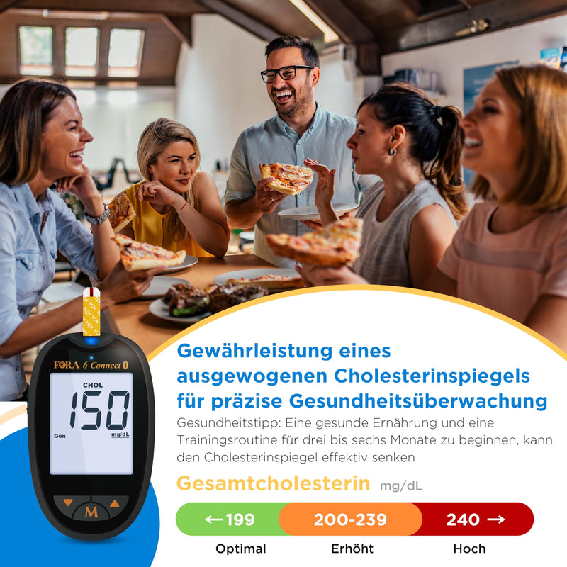 [Australia] - FORA 6 in 1 blood glucose meters Bluetooth, with 10 pcs total cholesterol test strips 