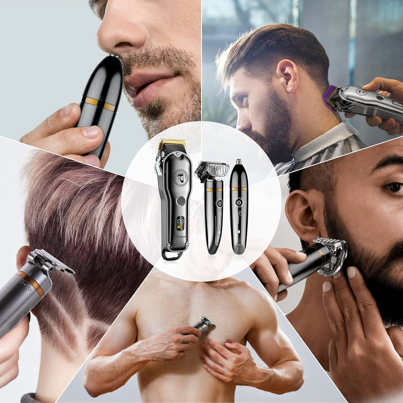 [Australia] - Hatteker Hair Clipper Cordless Barber Clipper T-Blade Beard & Nose Trimmer Grooming Kit Professional IPX7 Waterproof 