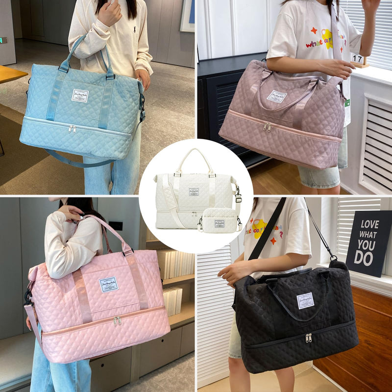 Weekender Bags for Women Travel Duffle Bag with Shoe Compartment Overnight Carry On Duffel Bag Gym Tote Bag with Toiletry Bag Light Green