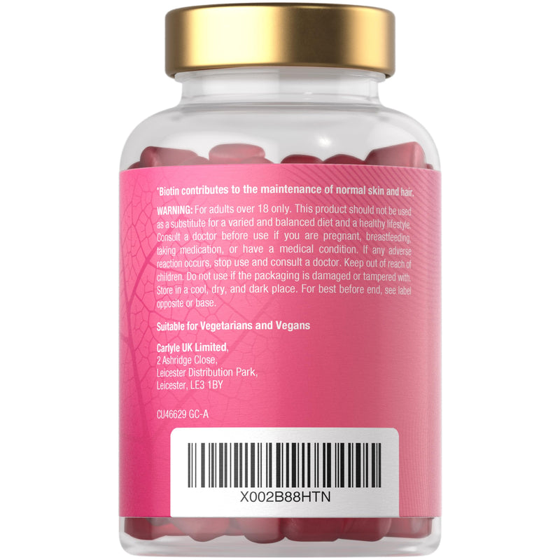 Biotin Hair Growth Gummies 10,000mcg | 120 Count | Vitamin B7 | High Strength Supplement for Hair and Skin Support | Strawberry Flavour | Vegan | By Carlyle