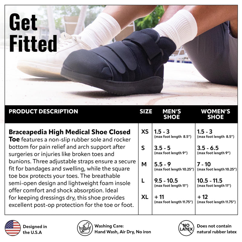 High Medical Shoe Closed Toe, Size L, Walking Boot & Foot Brace, Post Op/Orthopedic Boot for Injured Foot for Men and Women Black X-Large