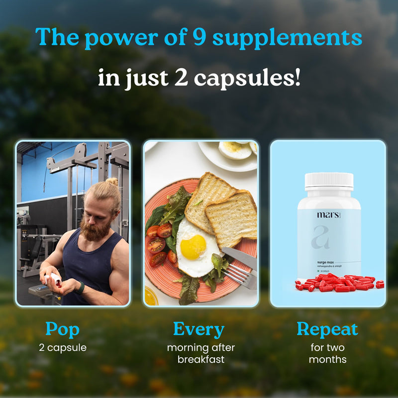 [Australia] - Mars Surgemax Natural Capsules with Shilajit & Safed Musli | Supports Energy, Strength & Immunity | for Active Lifestyle | 60 Capsules | Pack of 1 60 Count (Pack of 1) 
