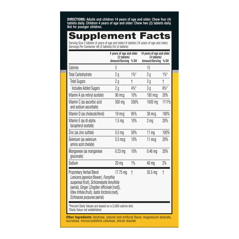 Airborne Vitamin C 1000mg (per Serving) - Citrus Chewable Tablets (96 Count in a Box) - Packaging May Vary | Antioxidants Vitamins A, D & E + Zinc, Selenium, and Manganese, Herbal Blend, Multivitamin Supplements, Immune Health, Tasty 96 Count (Pack of 1)