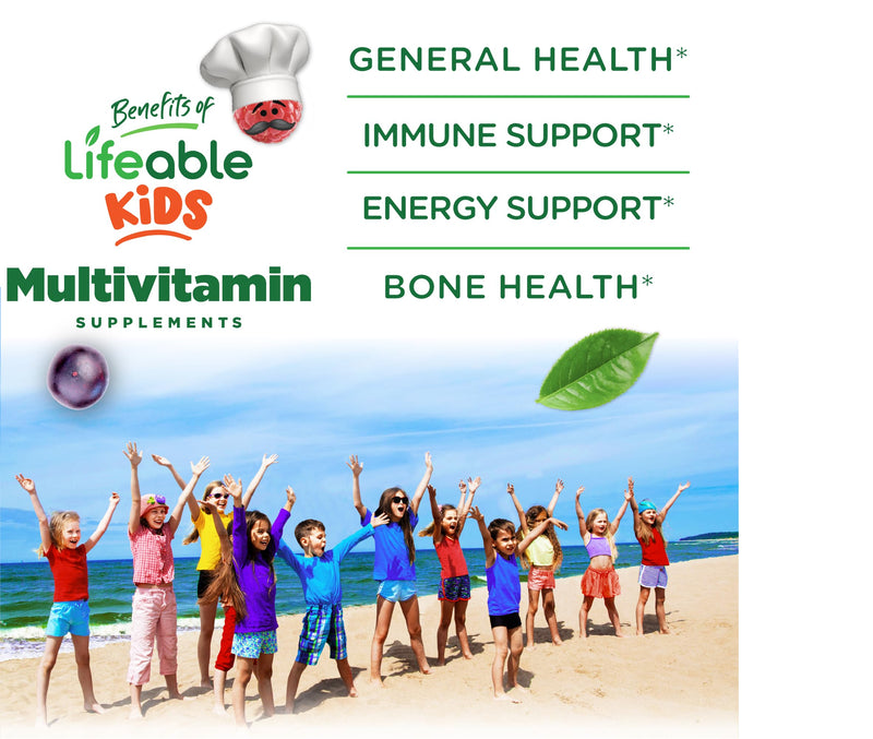 Lifeable Multivitamin & Multimineral with Iron Chewables for Kids – Vegetarian – Gluten Free Vegetarian – Great Tasting - Natural Flavored Pectin Chews with Vitamins A, B, C, D & E – 150 Count