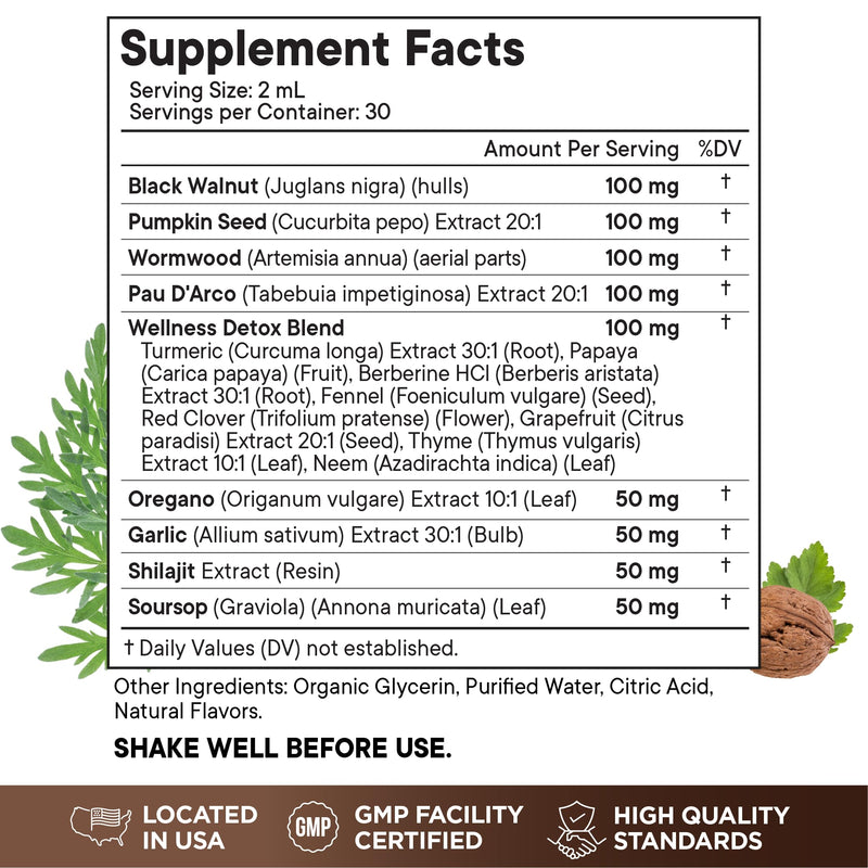 [Australia] - Wormwood Black Walnut Cleanse for Humans Drops Liquid Soursop Garlic Pumpkin Seed PAU D'Arco Oil of Oregano Turmeric Berberine Neem Extract Hull Bark Tincture - 4 oz 4 Fl. Oz (Pack of 2) 