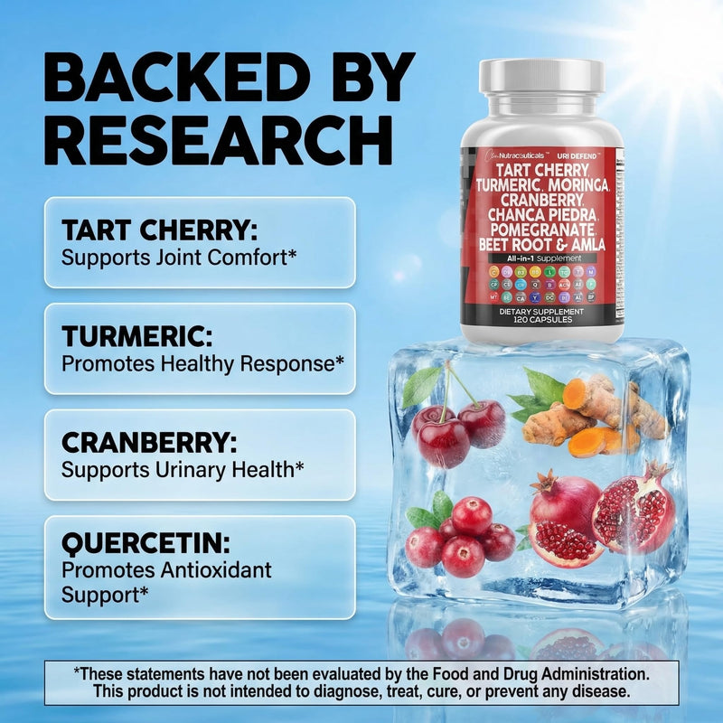 Clean Nutraceuticals Tart Cherry Extract Capsules with Turmeric Moringa Cranberry Chanca Piedra Celery Quercetin ACV Pomegranate L Selenomethionine - Uric Levels - 120 Ct 1