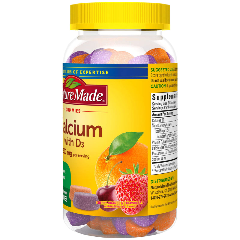 [Australia] - Nature Made Calcium Gummies 500 mg Per Serving with Vitamin D3, Dietary Supplement for Bone Support, 80 Gummies, 40 Day Supply Cherry, Orange, and Strawberry 80 Count (Pack of 1) 