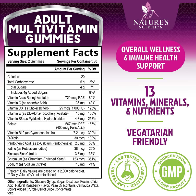 Multivitamin Gummies for Adult with Vitamins A, C, D, B12 - Gummy Multivitamins for Daily Nutritional Support with Vitamins & Minerals for Women & Men, Nature's Multi VIT Vitamin - 60 Gummies 60 Count (Pack of 1)