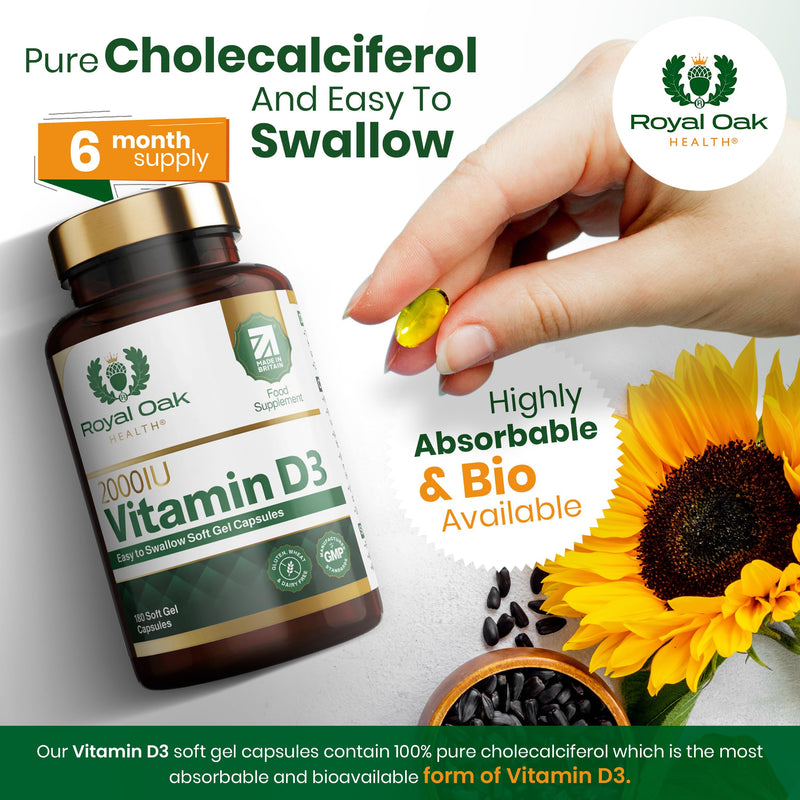 Vitamin D3 (Cholecalciferol) - High Strength Easy to Swallow Vitamin D Tablet Alternative Supplement for Immune, Muscle, Bones & Teeth (Vitamin D3 2000iu 180 Soft Gel Capsules) Vitamin D3 2000iu 180 Soft Gel Capsules