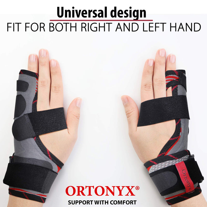 [Australia] - ORTONYX Pinky Finger Splint Wrist Immobilizer Brace - Boxer Fracture for 4th & 5th Finger, Ulnar Gutter Support, Metacarpal Tunnel Syndrome, Breathable & Adjustable for Left or Right Hand / KB434 Gray One size Gray/Red/Black 