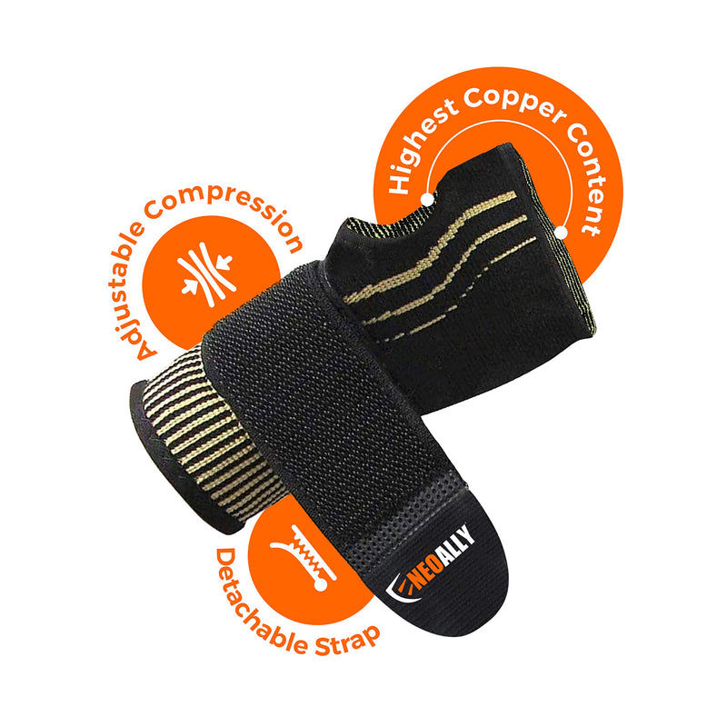 [Australia] - NeoAlly® - Copper Compression Wrist Sleeve with Adjustable Strap Extra Support Copper Infused Compression Wrist Brace for Carpal Tunnel Wrist Support, Large, 2 Pack Large (Pack of 2) 