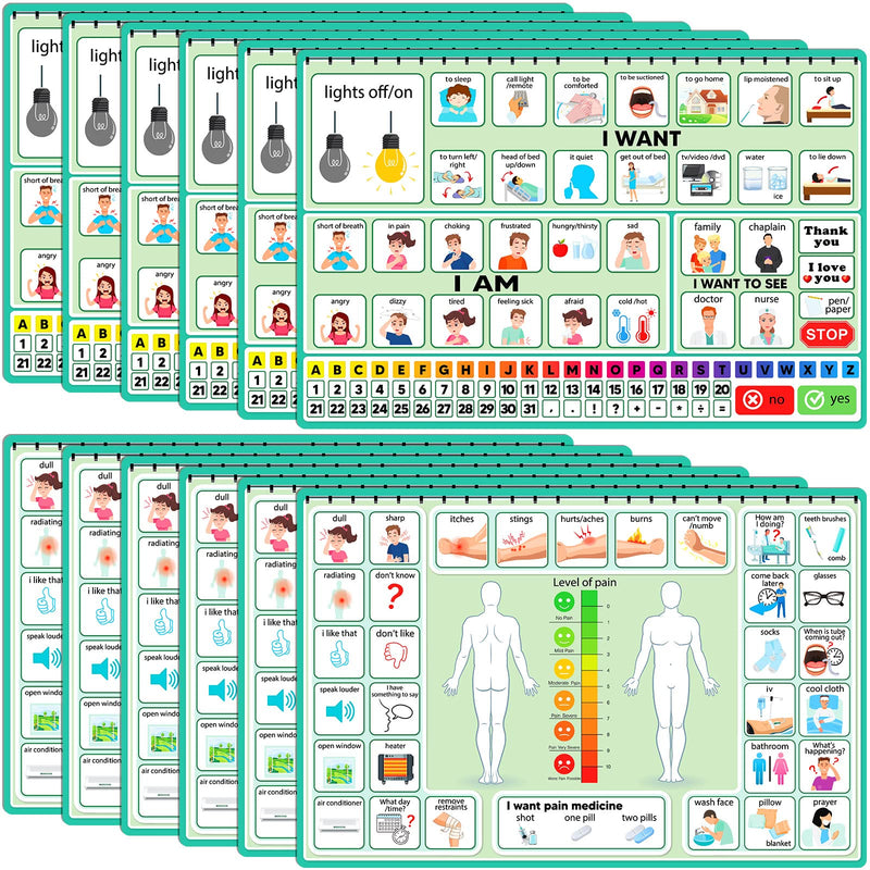 12 Pcs Nonverbal Communication Board, 16.73 x 11.22'' Patient Communication Board Picture Symbol Communication Cards Non Verbal Communication Tools for Adults Kids Speech and Communication Aids