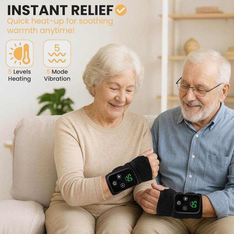Cordless Wrist Heating Pad for Pain Relief - 5 Heat Levels & Vibration, 3000mAh Rechargeable Battery, 30min Auto-Off, Adjustable Velcro Wrap for Arthritis, Carpal Tunnel, Tendonitis - Left/Right Hand