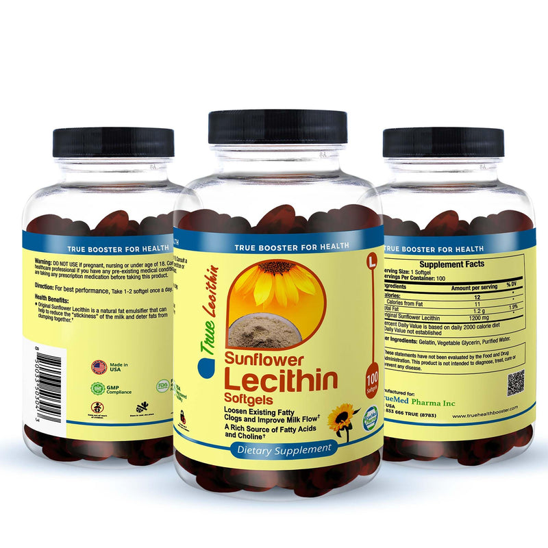 [Australia] - Milk Sunflower Lecithin Softgels - Natural Lactation Support & Duct Relief for Breastfeeding Moms - 1200mg, 100 Softgels - Unblock Clogs, Enhance Milk Flow, Rich in Fatty Acids & Choline 