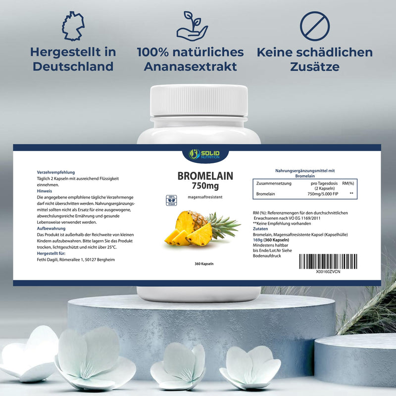 [Australia] - Bromelain high dose 750MG | 360 capsules - XXL supply | Gastric juice resistant - 5,000 F.I.P or 2,500 gdu/g per 2 capsules (daily dose) - Bromelain capsules vegan 