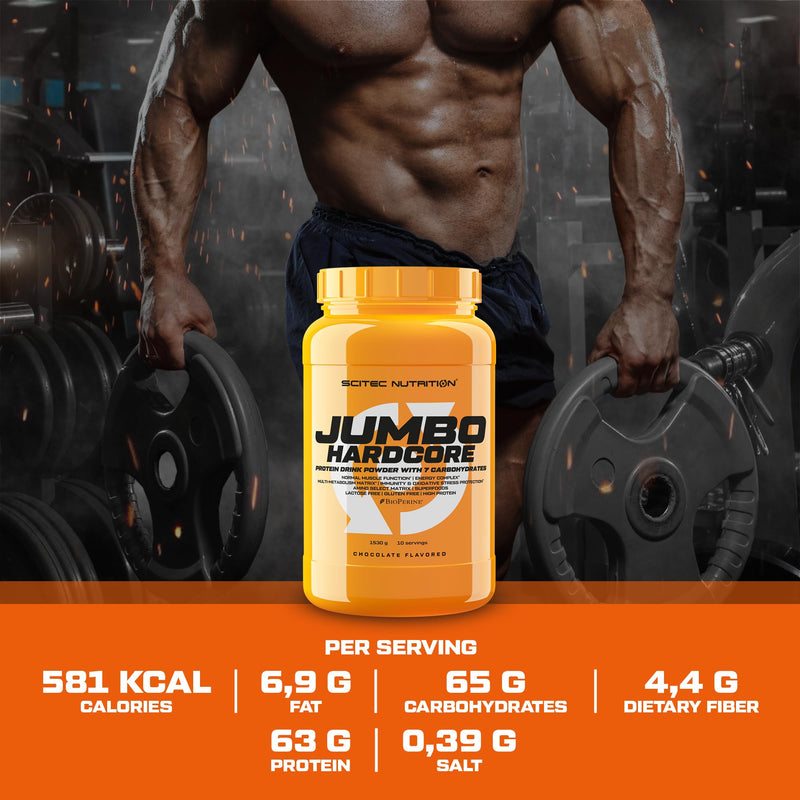 Scitec Nutrition Jumbo Hardcore, High Protein Weight Gainer with Amino Select Matrix, Superfoods, Creatine and with 7 carbohydrates, Gluten-Free and Lactose-Free, 1530 g, Brittle White Chocolate 1530g