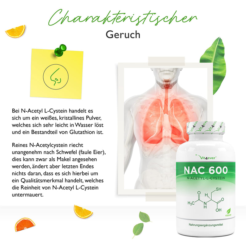 [Australia] - NAC - N-Acetyl L-Cysteine 180 capsules with 600 mg each - 6 month supply - Laboratory tested (active ingredient content & purity) - Vegan - High dosage - Premium quality 