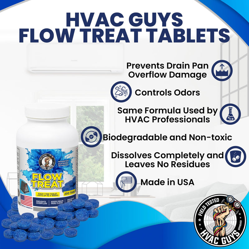 [Australia] - HVAC GUYS – Flow Treat Tabs - 200 Tablets | AC Drain Line Cleaner | Prevents Odors, Keeps HVAC Drain Pan Clean, Prevents Overflow | One Tablet Lasts up to 4 Weeks 1 Pack (200 Tablets) 
