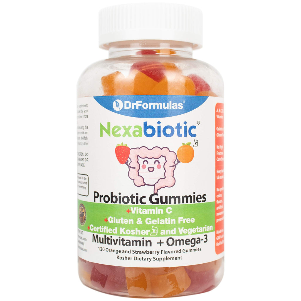 DrFormulas Multivitamin Gummies with Omega 3 and Probiotics for Kids and Adults with Vitamin C | Nexabiotic with Vitamin A, C, D3, E, B6, B12, and Zinc, Biotin, Folate | Kosher Vegetarian, 120 Count