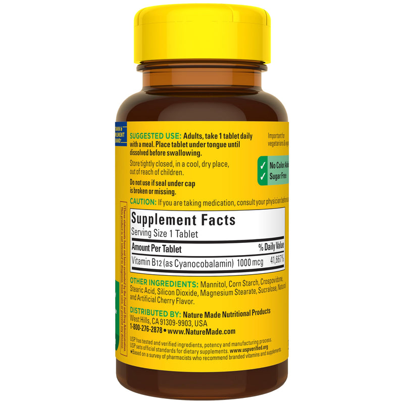 Nature Made Vitamin B12 1000 mcg Fast Dissolve Tablets, 150 Tablets | Easy to Take Vitamin B12 Sublingual Tablets for Energy Metabolism Support for Men and Women, Sugar Free, 150 Day Supply Cherry 150 Count (Pack of 1)