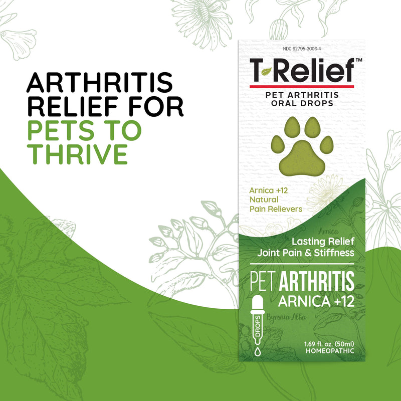 MediNatura T-Relief Pet Arthritis Relief Arnica +12 Powerful Natural Homeopathic Medicines Help Ease Hip & Joint Pain Soreness & Stiffness for Dog & Cat - 90 Tablets (2 Pack) - PawsPlanet Australia