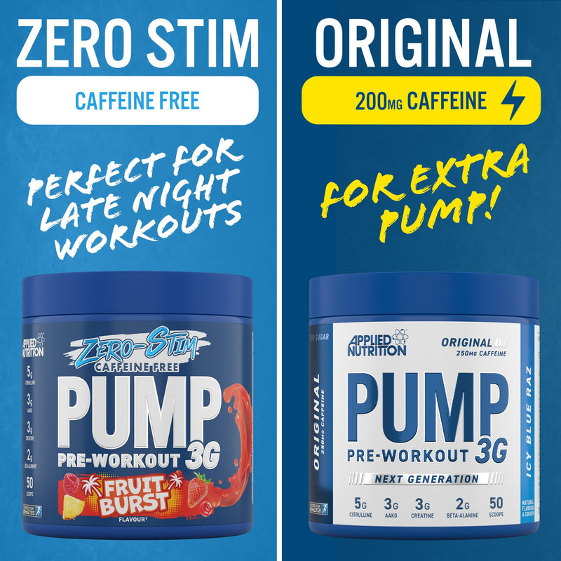 Applied Nutrition Pump 3G Pre Workout Energy Drink Focus & Performance, Creatine Monohydrate, AAKG, Citrulline, Beta Alanine, Caffeine Vitamin B Gold Complex, ICY Blue Raz, 375 g 375 g (Pack of 1)