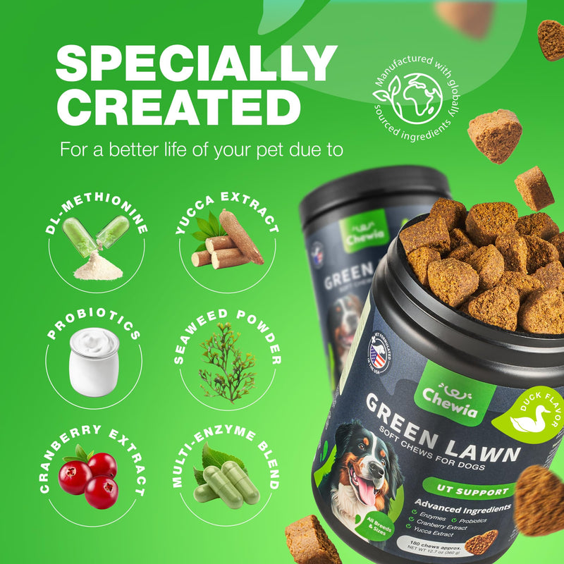 Grass Burn Spot Chews for Dogs - Dog Urine Neutralizer for Lawn - Grass Savers for Dog Urine - Dog Pee Lawn Spot Saver Caused by Dog Urine - Grass Treatment Rocks - Probiotics, Enzymes & Multivitamins Duck 180 count - PawsPlanet Australia
