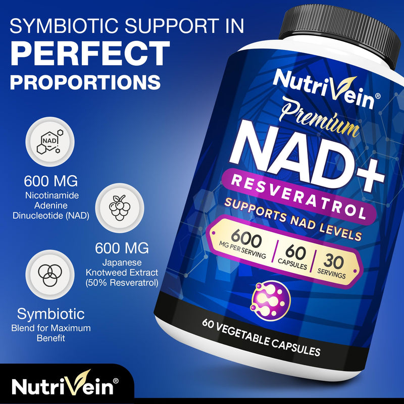 Nutrivein Premium Resveratrol & NAD Resveratrol Supplement Bundle: Powerful Synergistic Supplement Pair Enhanced with Green Tea Leaf & Acai Berry - Aging, Cognition, Defenses, Metabolism, & Joints