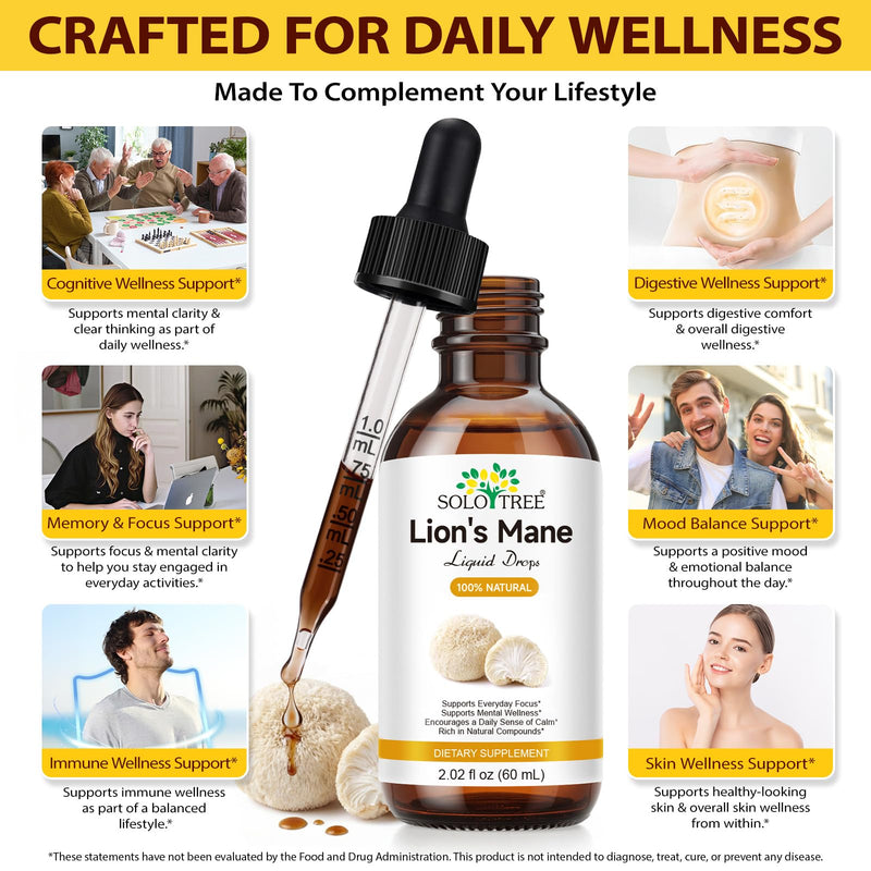 Lions Mane Supplement High Strength Mushroom Extract - Liquid Drops 60ml - Alcohol-Free, Sugar-Free, Vegan-Friendly - 670mg per Serving