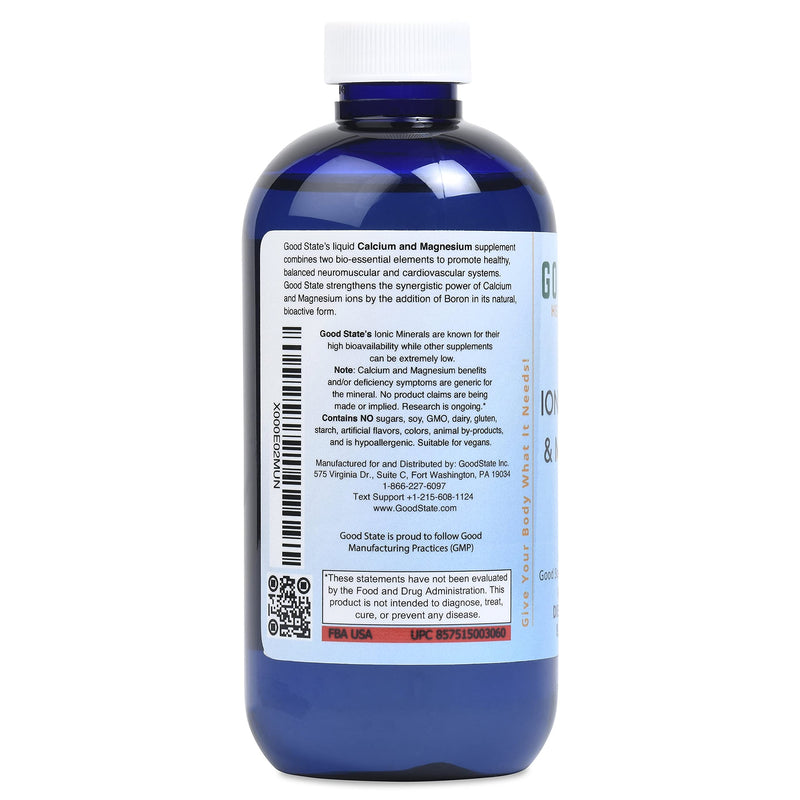 Good State | Ionic Calcium & Magnesium | Natural | Nano Sized Mineral Technology | Professional Grade | Supports Healthy Absorption of Minerals Levels | 48 Servings | 8 Fl oz Bottle