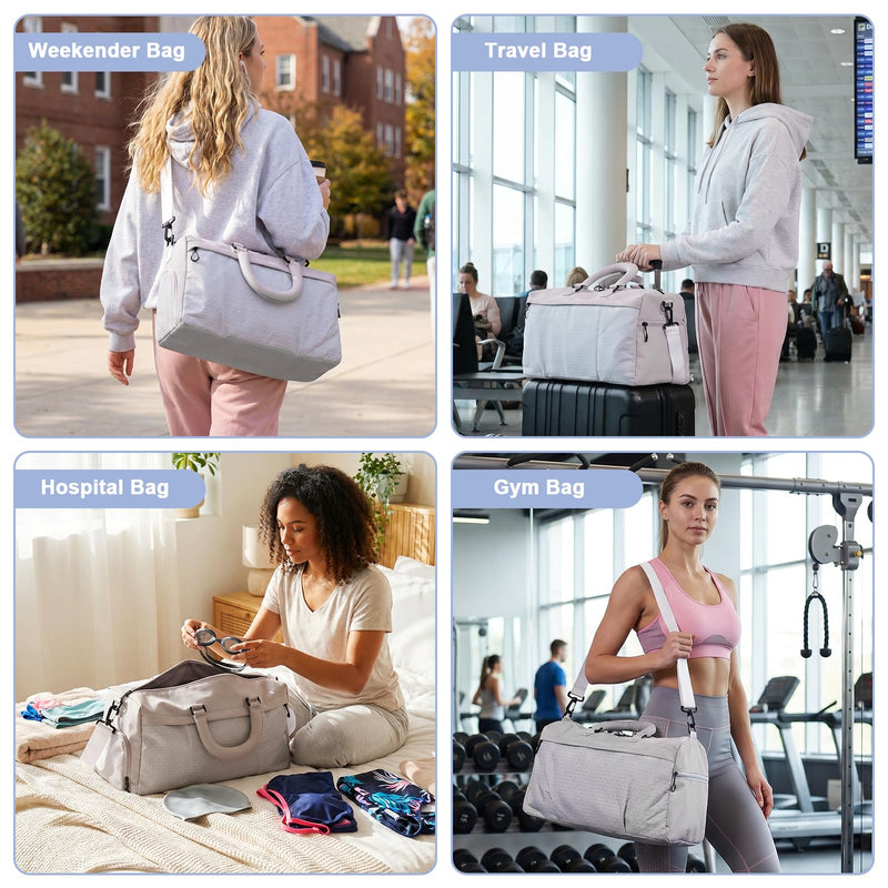 Gym Bag for Women, Travel Duffel Bag Carry on Weekender Bag | 20L, 2 Waterproof Bag, Water Resistant, Light Weight, Shoe Compartment, Washable, For Travel, Overnight, Yoga, Beach